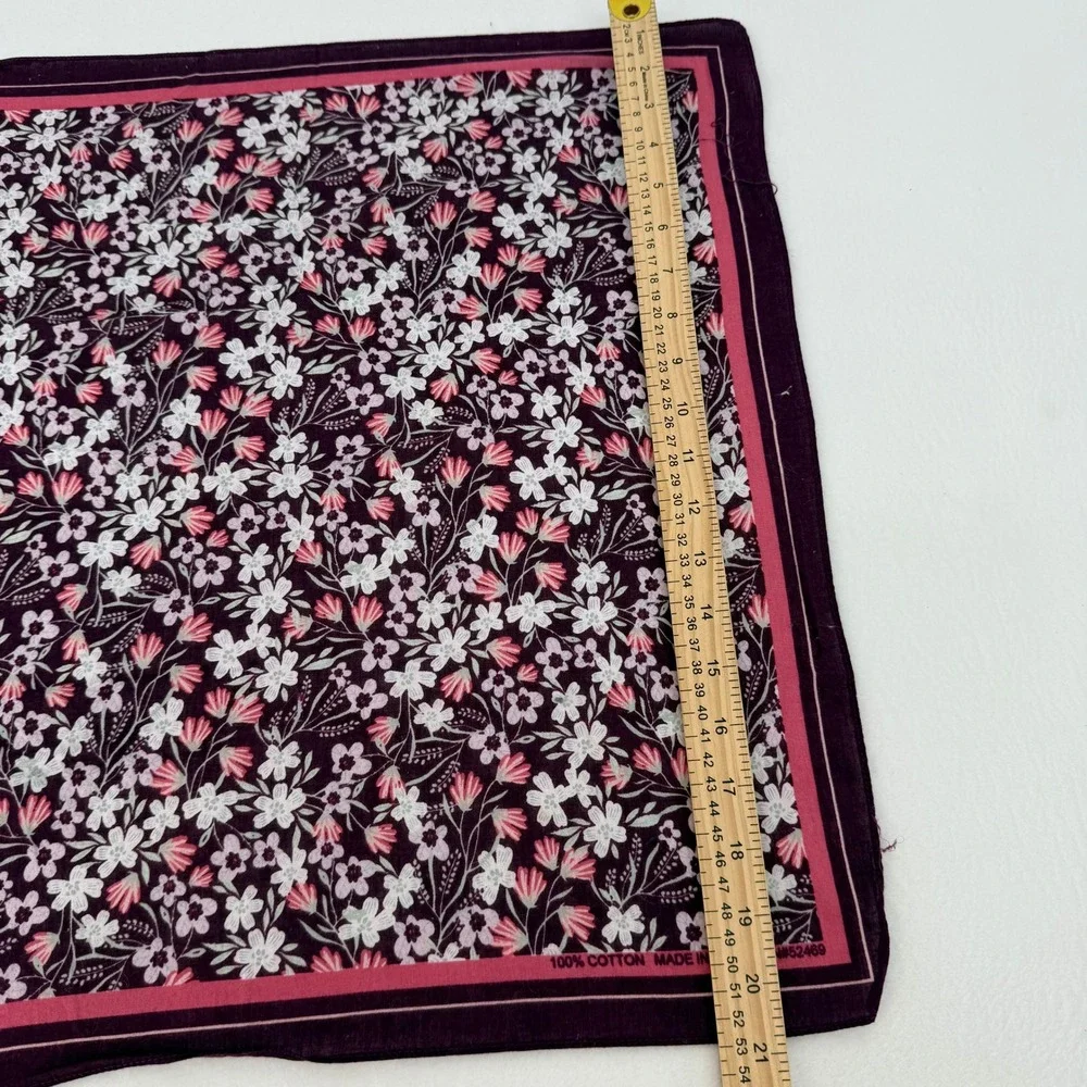 Vintage Burgundy Floral‎ Cotton Bandanna Scarf Wildflower Print RN52469